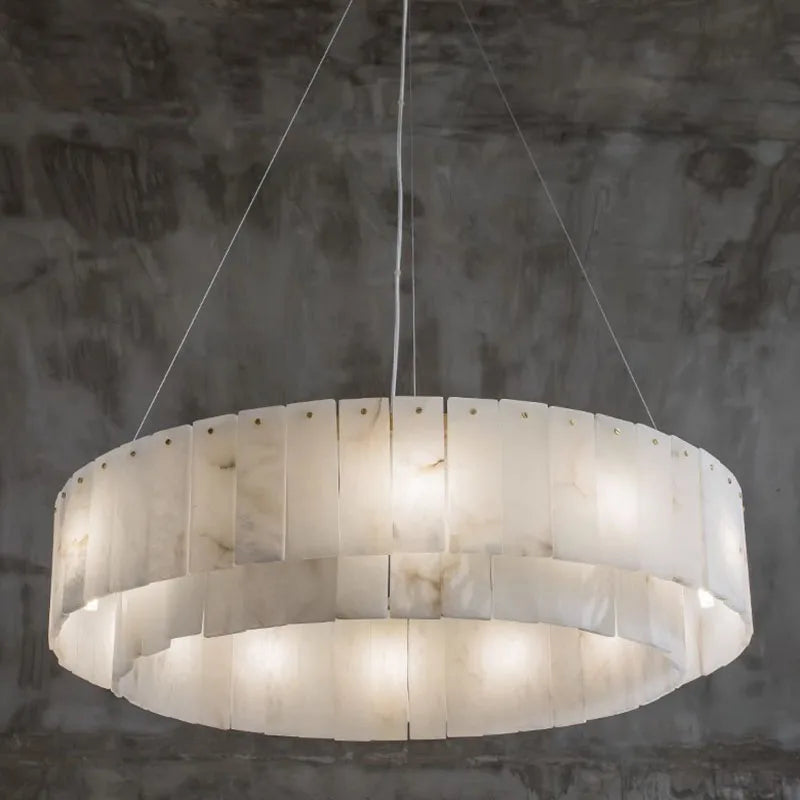 Natural Marble Brass Pendant Light - Nordic Gold Chandelier, Round 45cm