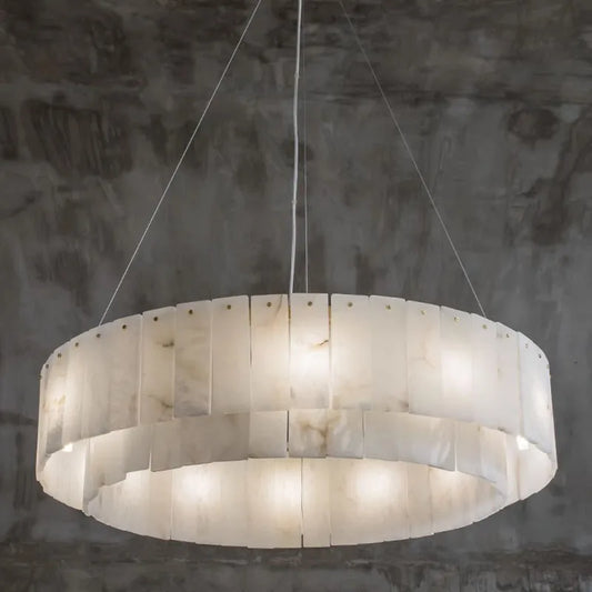 Natural Marble Brass Pendant Light - Nordic Gold Chandelier, Round 45cm