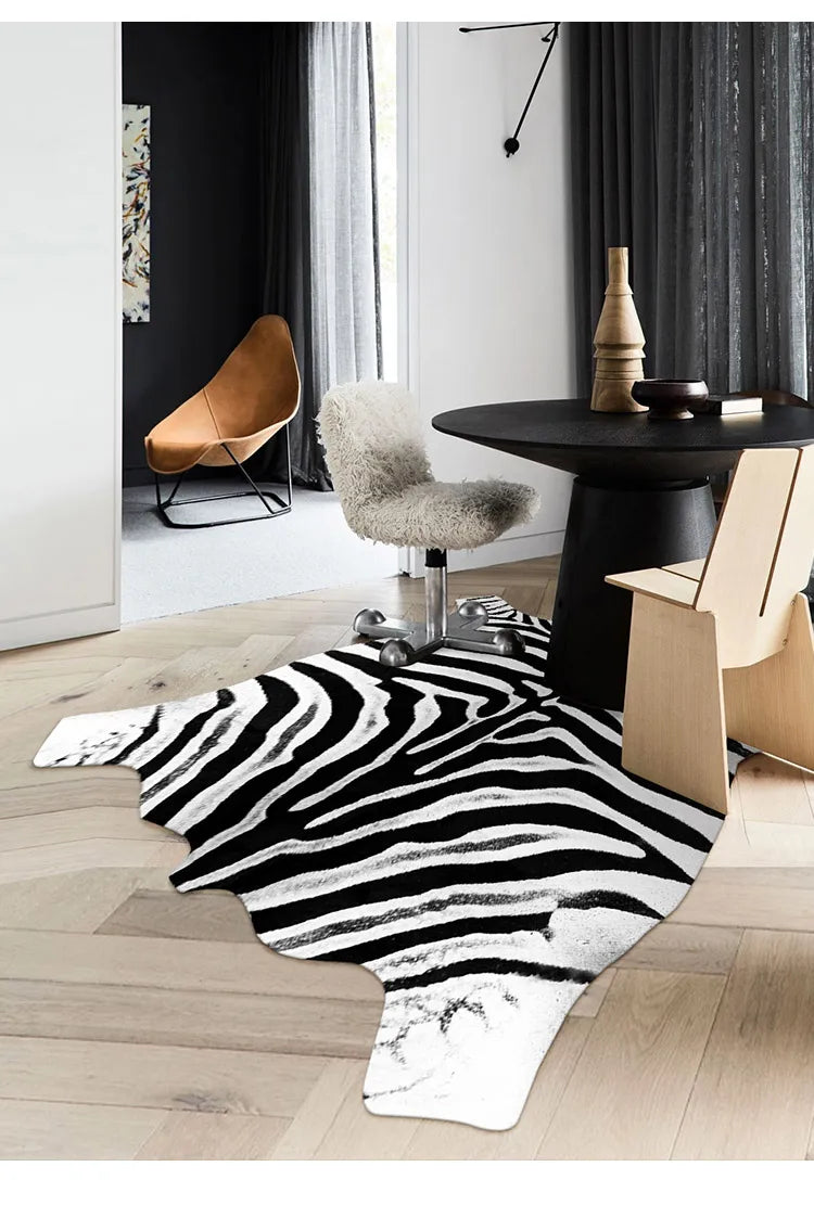 Irregular Faux Cowhide Area Rug - Plush Anti-Slip Mat