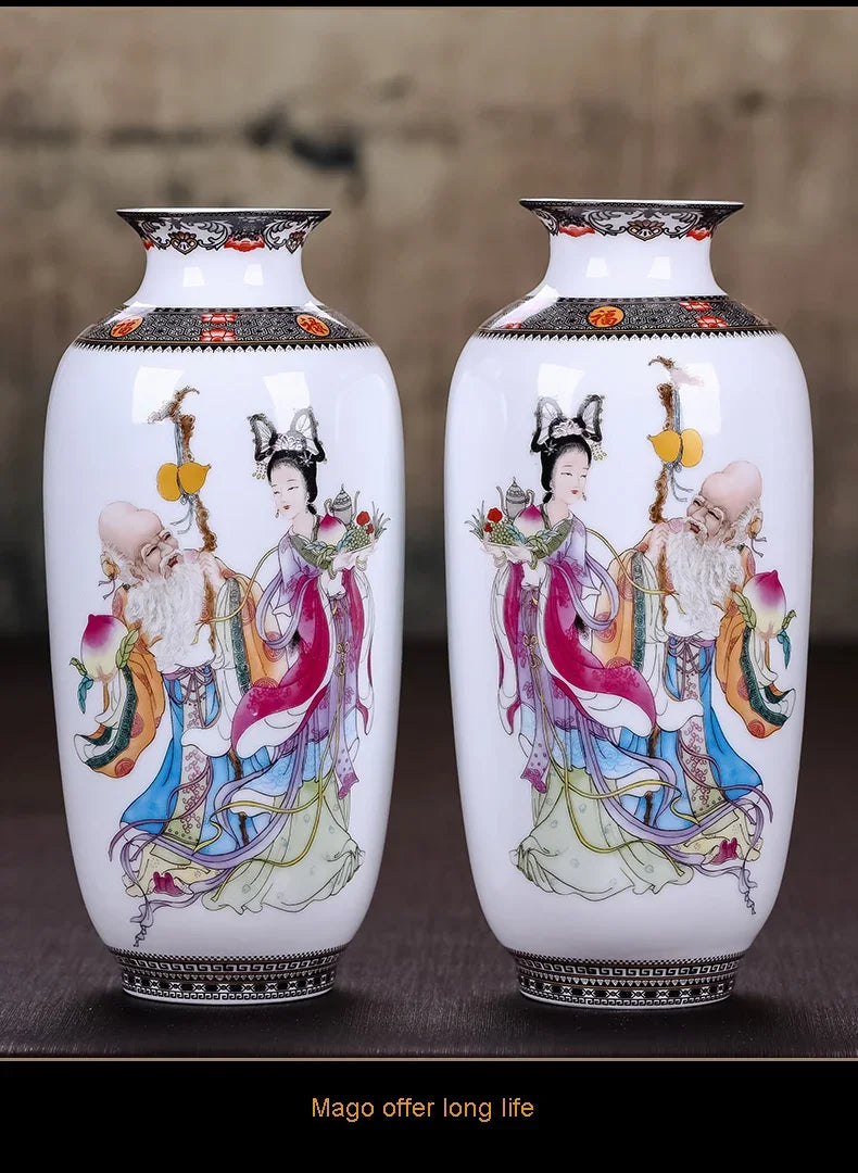 Ceramic Jingdezhen Vase Chinese Traditional Flower Vases Living Room Decoration Vase Fine Smooth Surface Furnishing Articles