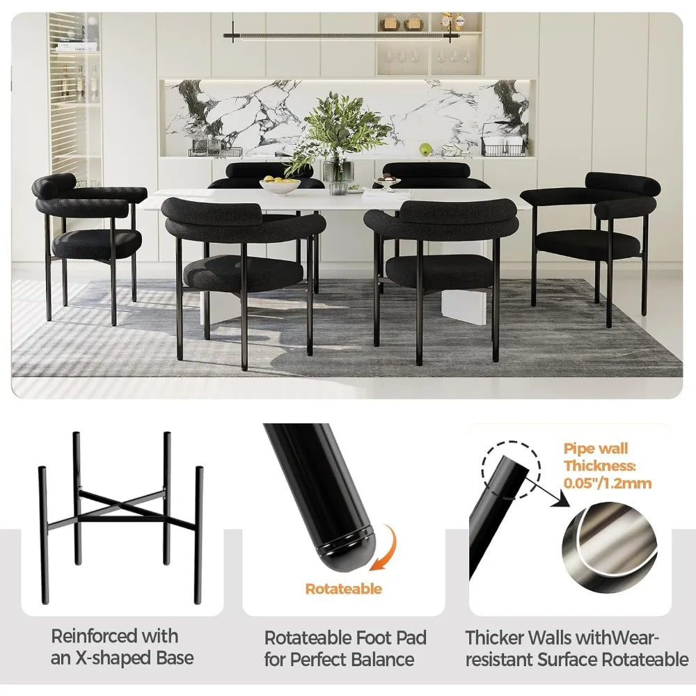 Modern Black Boucle Dining Chairs Set, 2-Piece Kitchen & Dining Room Chairs with Arms, Barrel Style for Contemporary Dining