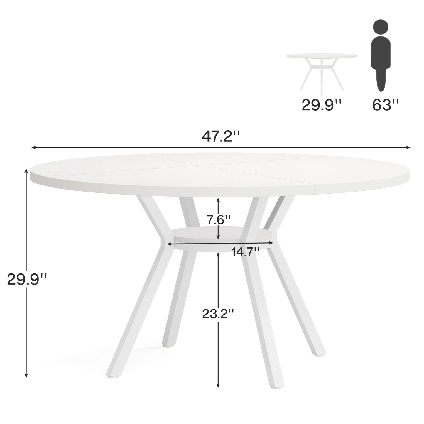 Tribesigns Round Dining Table for 4-6 People, 47-Inch Farmhouse Dinning Room Table Circle Kitchen Table, Industrial Dinner Table