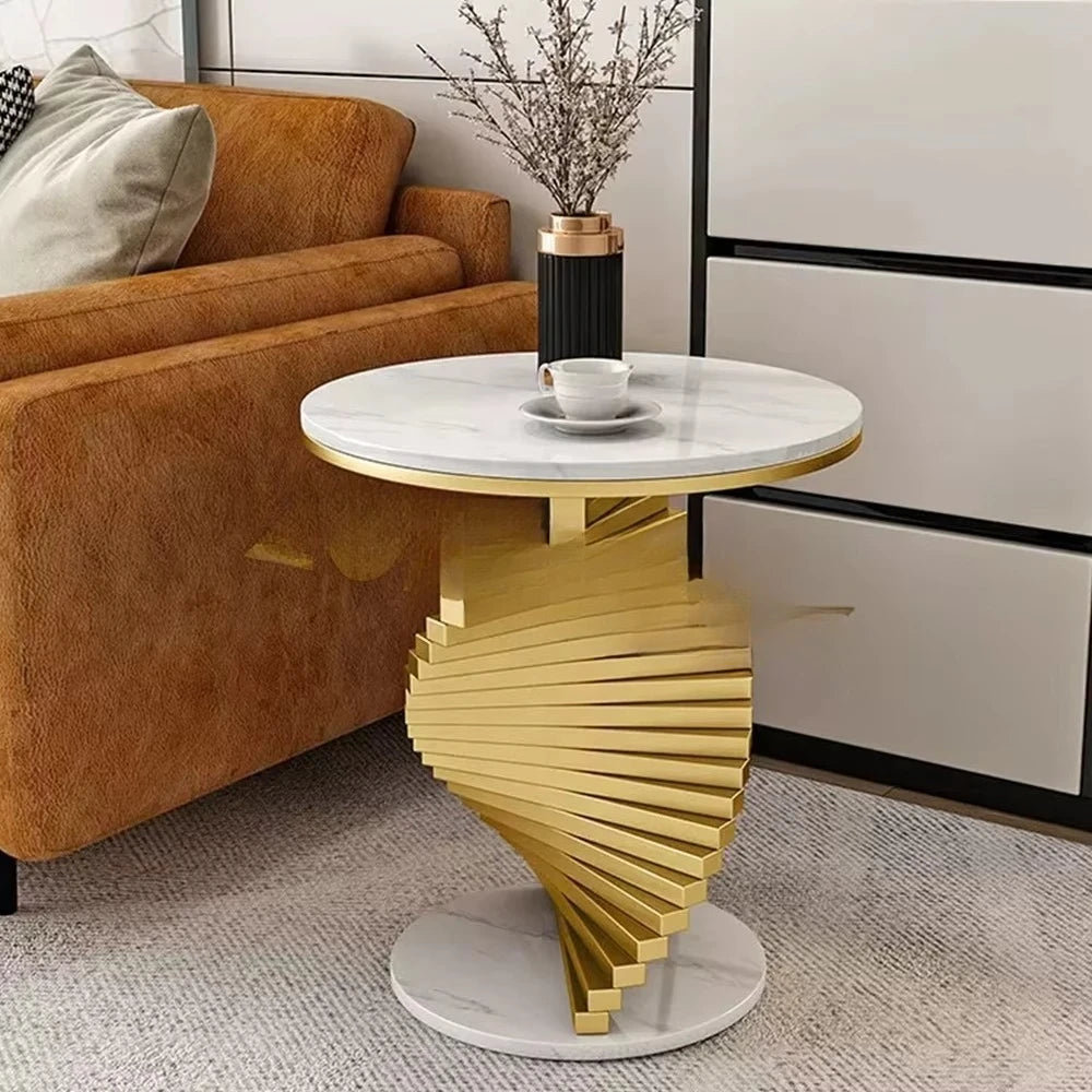 Luxury Home Furniture Smart Travertine Small Round Modern Metal Gold Marble Side Table Living Room Coffee Table