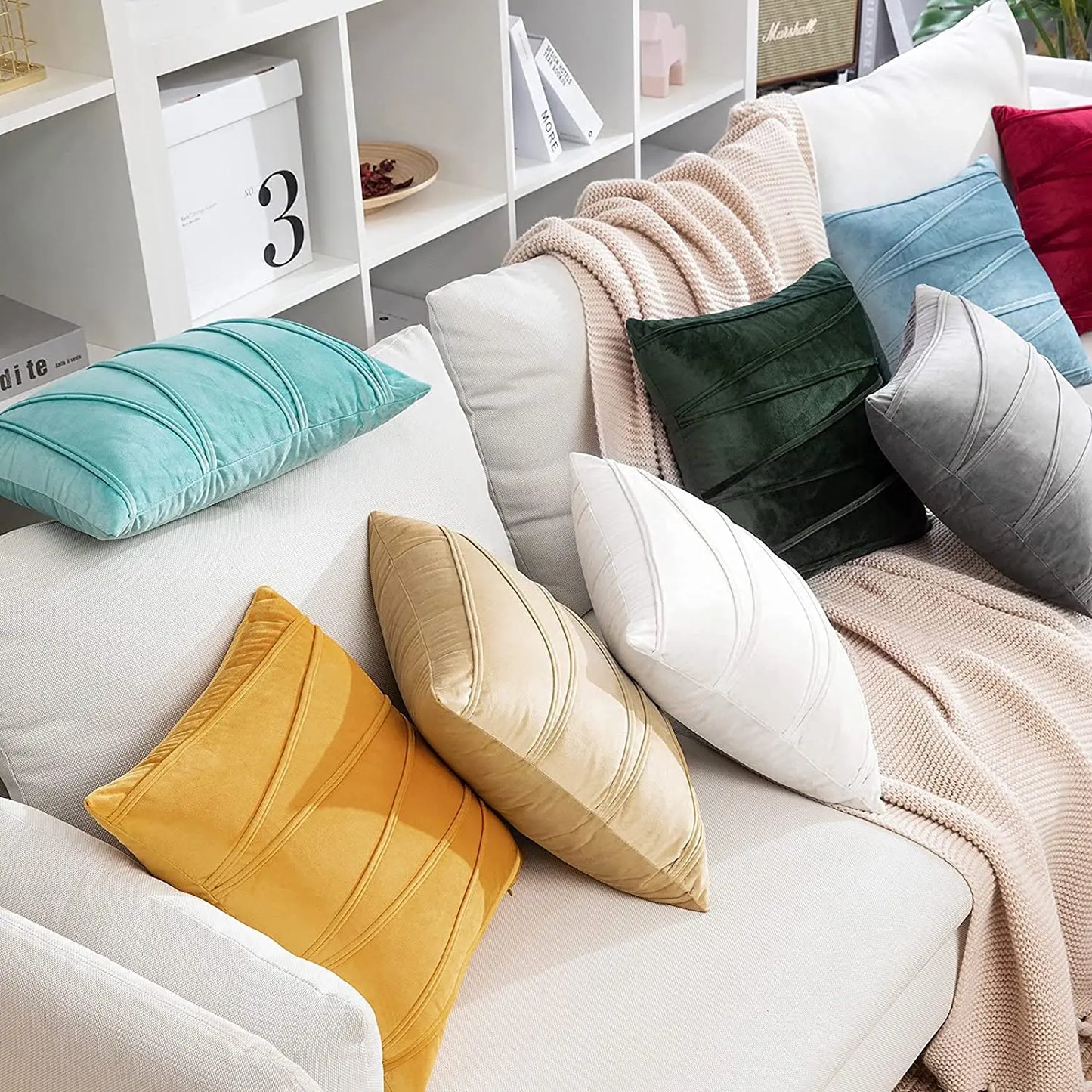 Set of 2 Decorative Green Throw Pillow Covers Soft Solid Velvet Pillow Covers Cushion Case for Sofa Bedroom подушки декоративные