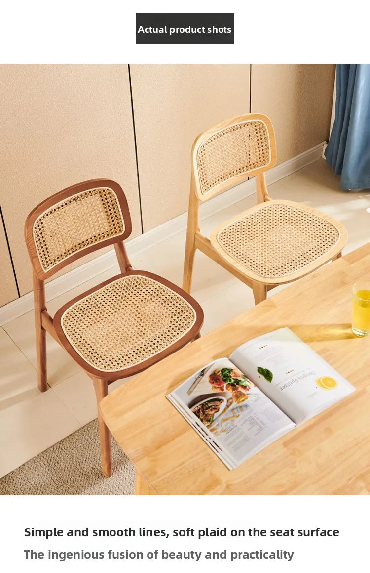 Scandinavian Dining Chair Natural Rattan & Wood Cafe Seat Minimalist Backrest Chair for Homestay Nordic Woven Home Furniture