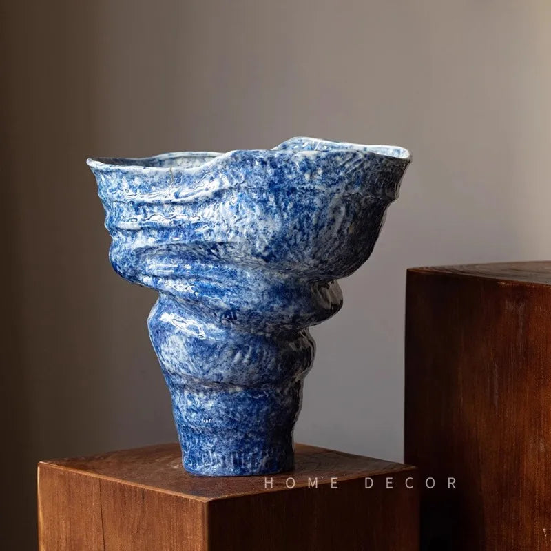 Wabi Sabi Handmade Ceramic Vase  Jingdezhen SeashellShaped Zen Decor Sculptural Art Pot for Home & Hotel Decor