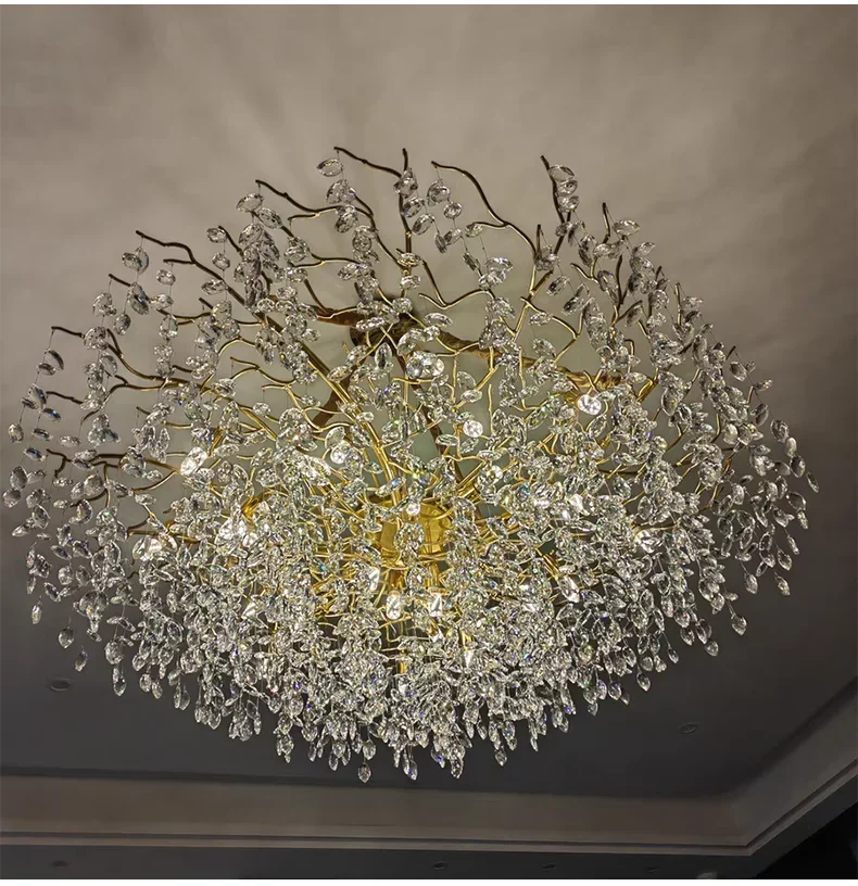 Crystal Chandelier: Luxury Gold Leaf Design LED Pendant Light for Dining & Living Room