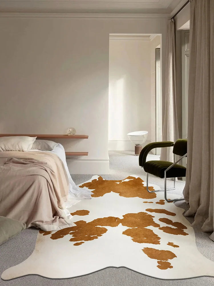 Irregular Faux Cowhide Area Rug - Plush Anti-Slip Mat