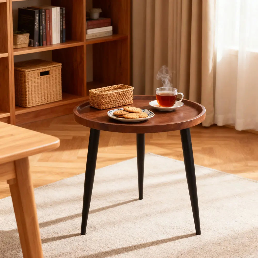 Round Coffee Table, Small Nesting Coffee Table, Mid Century Modern Coffee Table and End Table Sets Wood, Easy