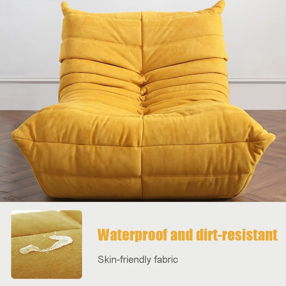 Yellow Channel-Quilted Floor Sofa - Caterpillar Bean Bag Chair