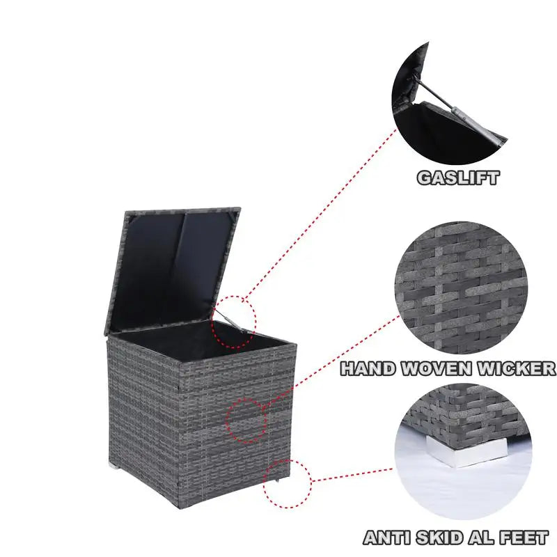 8-Piece Patio Sectional Wicker Rattan Outdoor Sofa Set with Storage Box and Cushion Box, Grey Wicker, Black Cushions, Clear