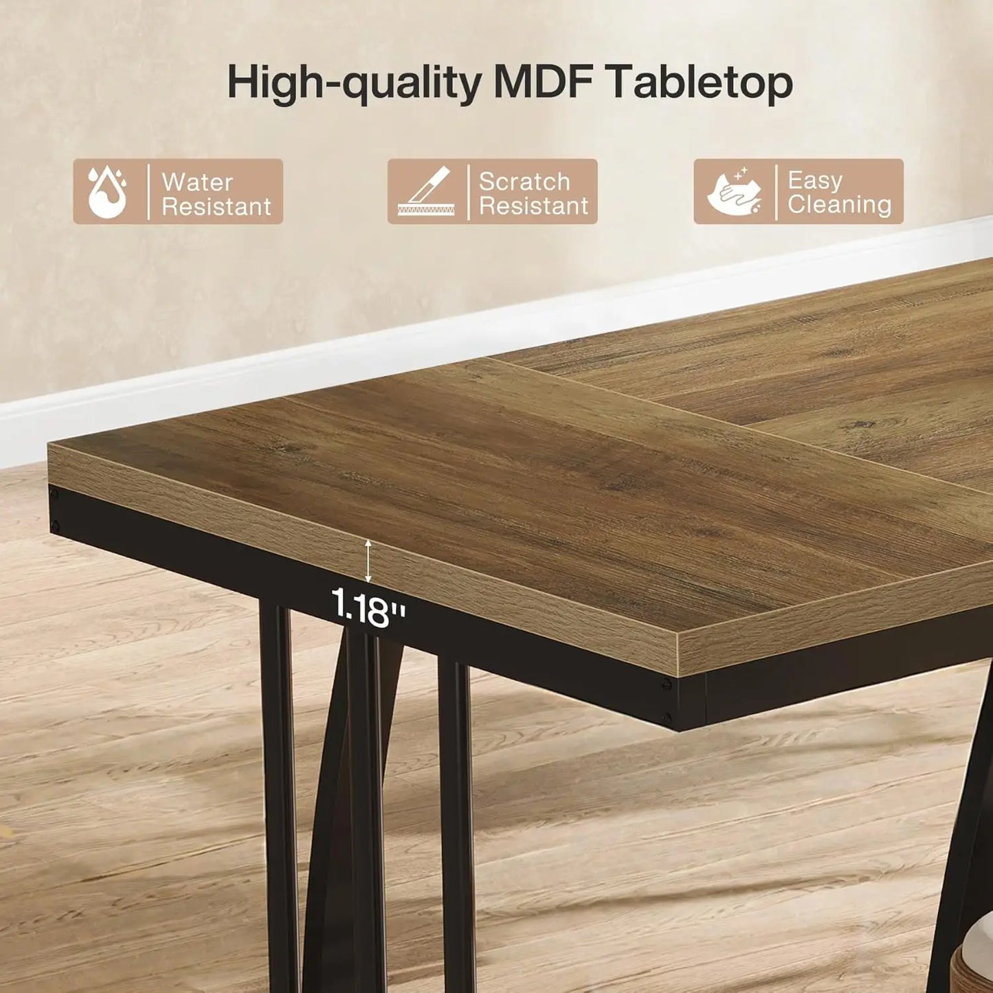 63 Farmhouse Dining Table, Large Kitchen Table for 4-6 People, Rectangular Kitchen & Dining Room Furniture with Thick