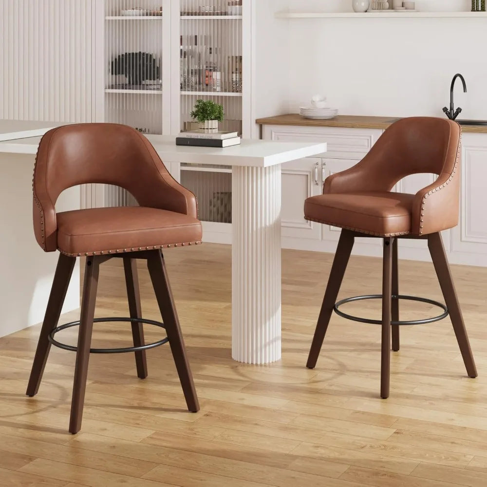 Swivel Bar Stools Set of 4,24" Seat Height Modern PU Leather Upholstered Bar Chair for Kitchen Counter,