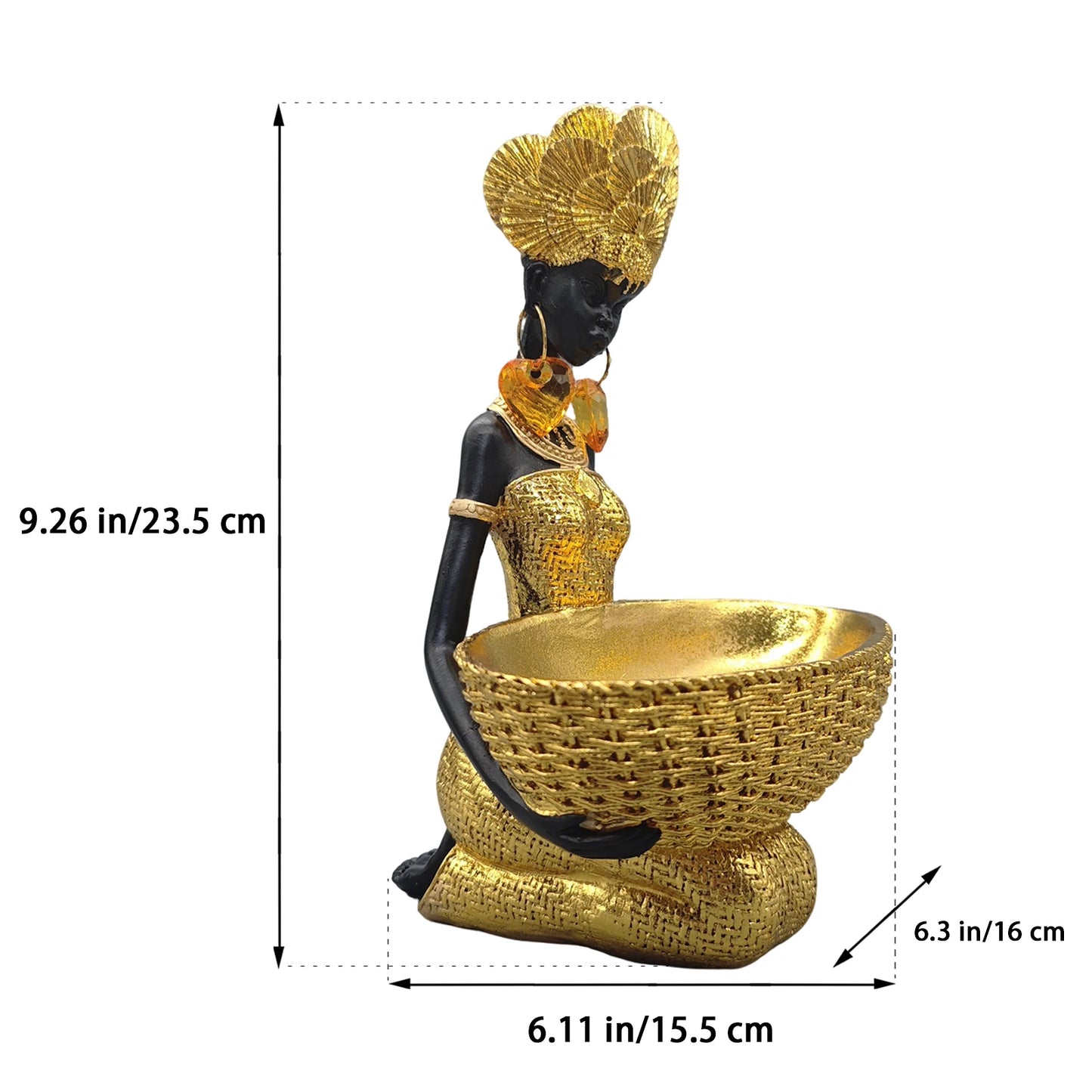 African Tribal Statue - Tribal Lady Figure Sculpture Tray,Coffee Table/Office/Shelf/Living Room Handmade Home Decor(Gold)