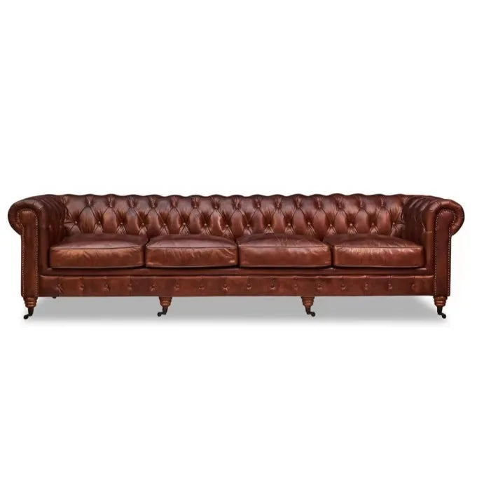 Antique Distressed Tan Leather Chesterfield Sofa 4 Seat Leather Sofas Hotel Lobby Home Luxury Chesterfield Sofas Genuine Leather