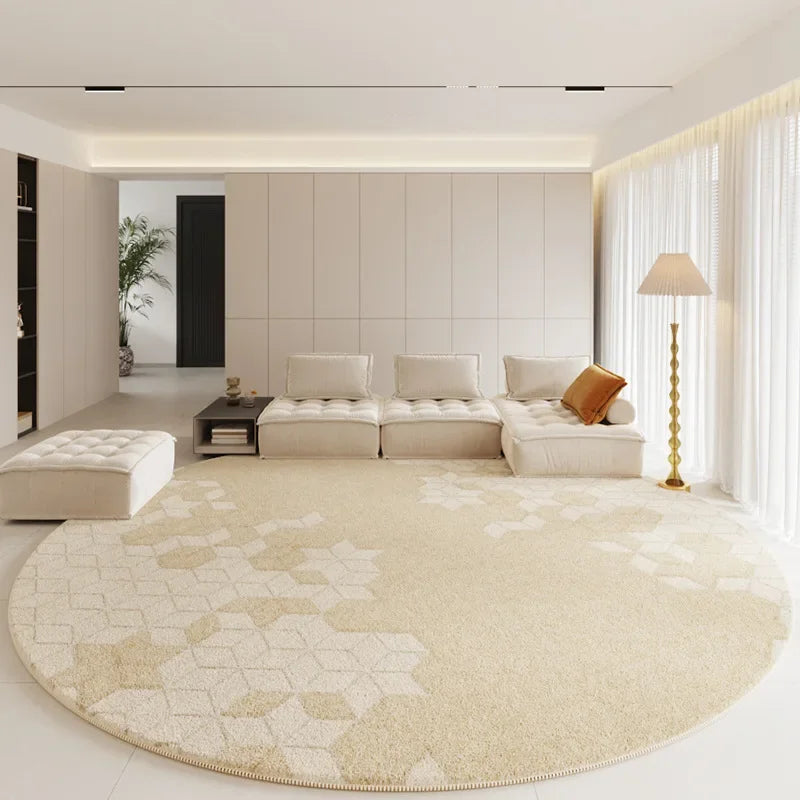 Geometric Round Rug - Modern Textured Living Room Carpet