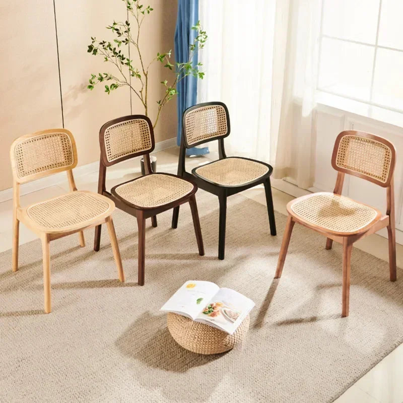 Scandinavian Dining Chair Natural Rattan & Wood Cafe Seat Minimalist Backrest Chair for Homestay Nordic Woven Home Furniture