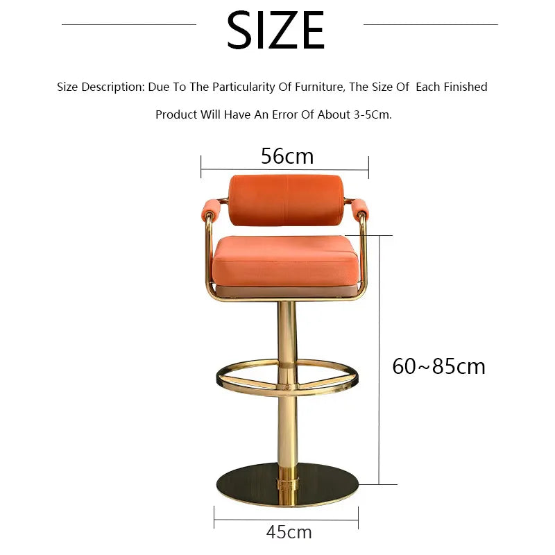 Modern Luxury Bar Stools with Backrest and Gold Base Counter Swivel Bar Stool Custmized Color