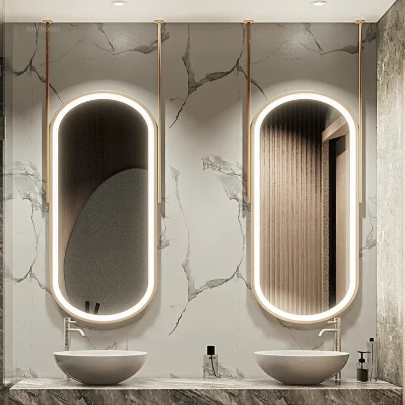 Oval LED Bathroom Mirror - Nordic Metal Frame, Gold Finish, 60x100cm