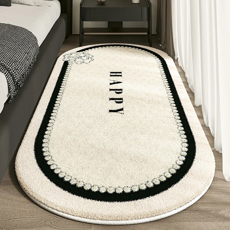 Designer-Inspired Oval Bedroom Rug - Luxury Logo Design with Lace Border