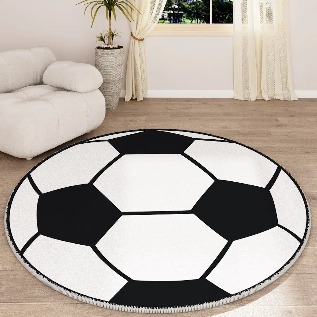 Sports Ball Round Rug - Football & Basketball Kids Room Carpet