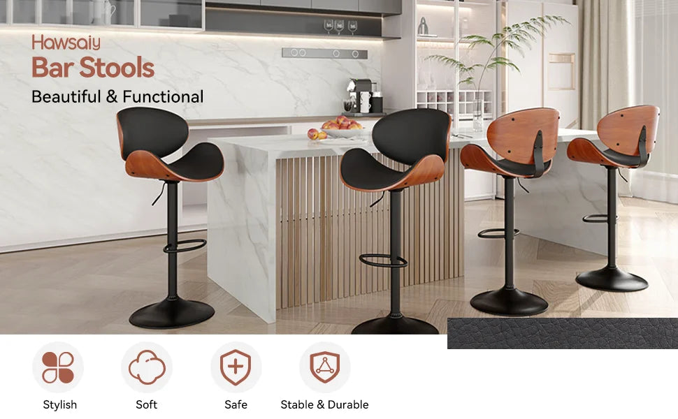 Rotating Bar Stool 2-Piece Set with Backrest and Footstool, Pu Leather Cushion Counter Height Bar Chair for Bar Kitchen and Restaurant
