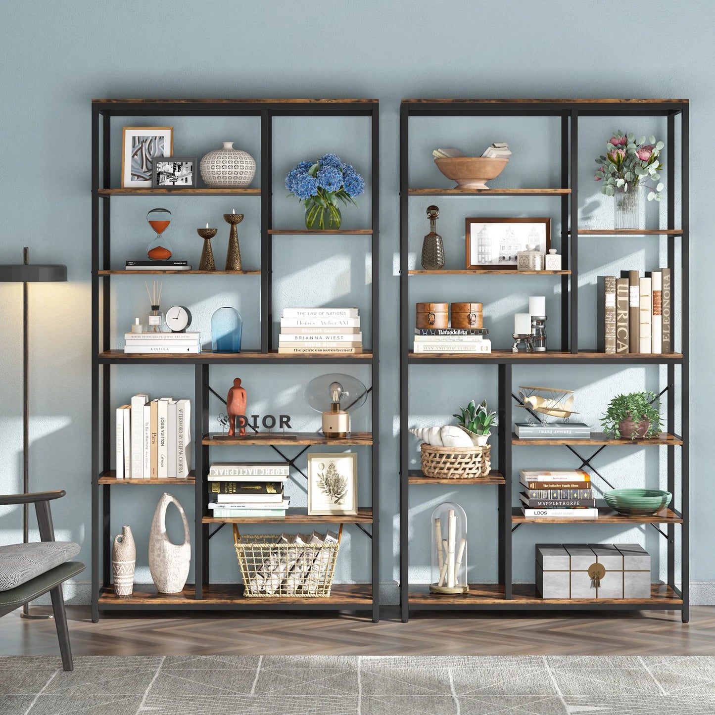 9-Tier Industrial Bookshelf, 79 Inches, 10 Cube Storage