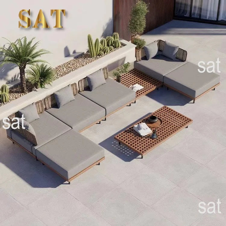 Modern Teak Wood Furniture With Cushions Sofa Set Living Room Patio Hotel Outdoor Sectional Garden Sofa natural wood furniture