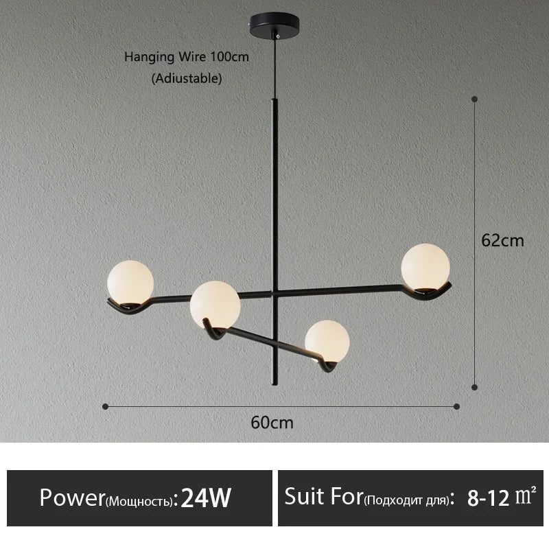 Chandelier: Modern Branching Globe Light in Black - 6 Lights