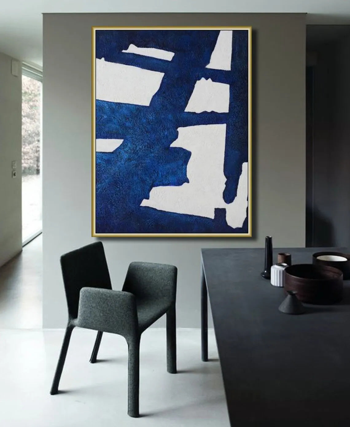 Original Contemporary Canvas Art Handmade Oil Painting Large Blue Abstract Wall Art Home Decor Painting For Living Room Bedroom