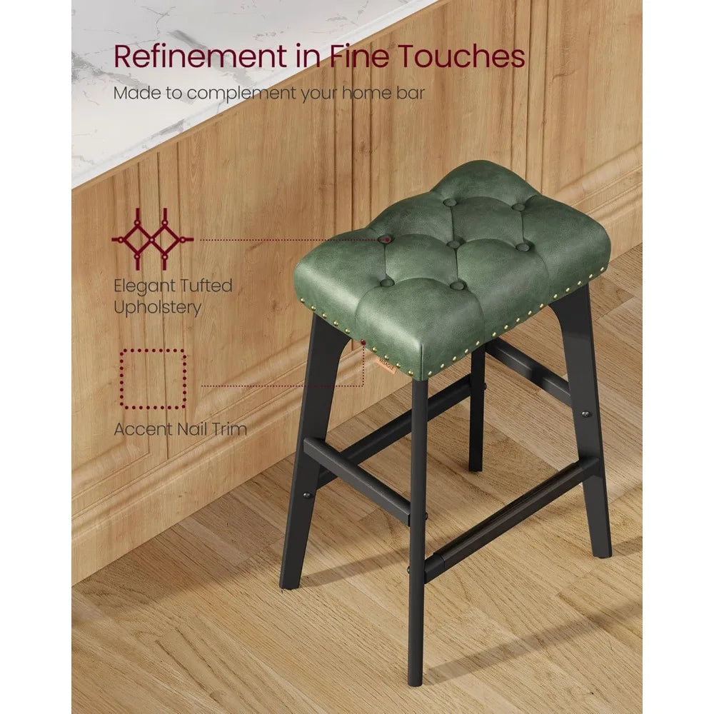 2-piece bar stool set, saddle high bar stool, 26 inch backless wooden leg kitchen stool, thickened PU leather