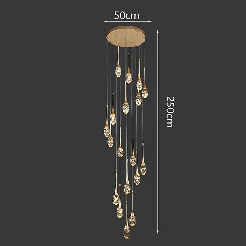 Crystal Chandelier: Multi-Drop Spiral Pendant Light in Gold - 30cm x 120cm