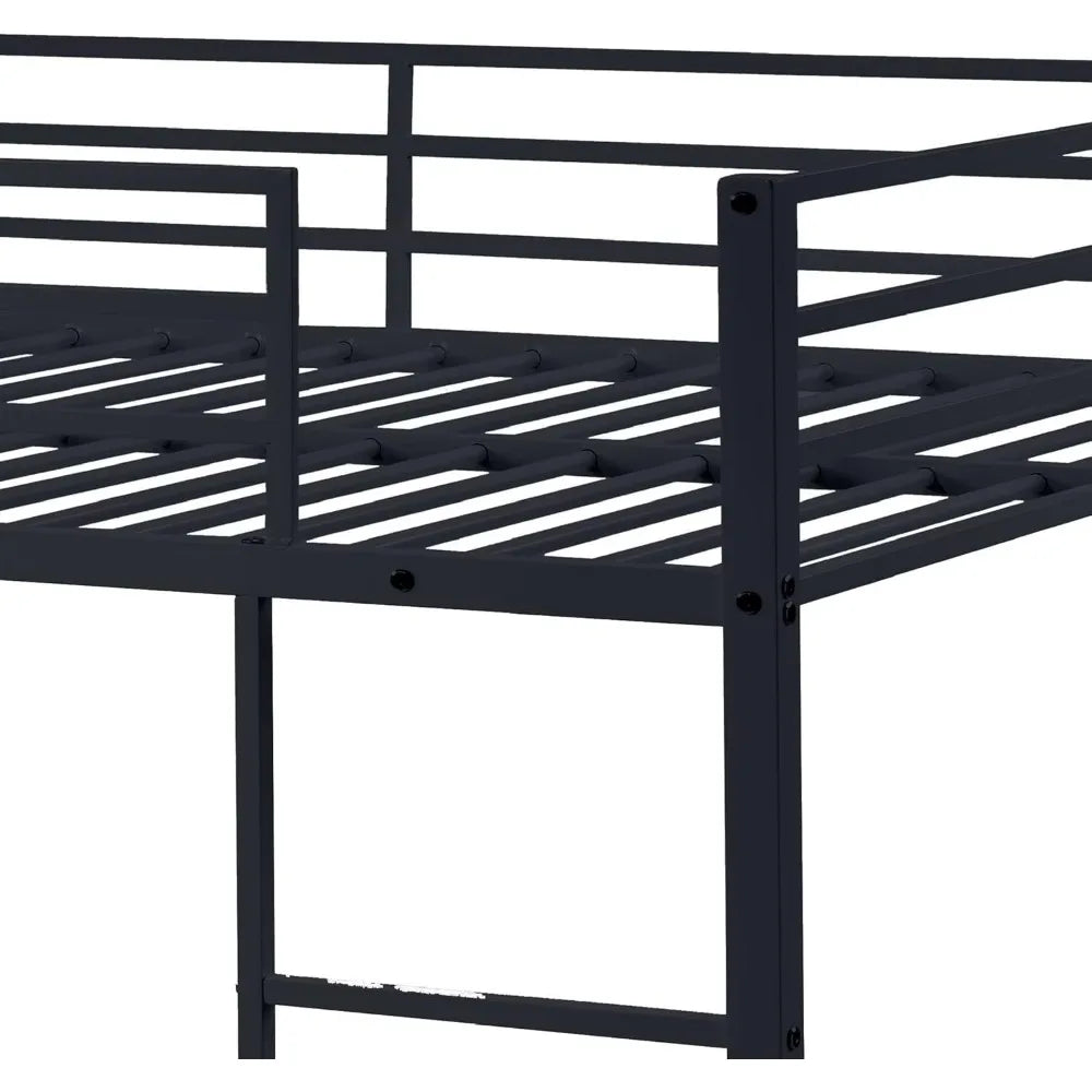Metal Bunk Bed Frame - With Guardrails, Beds for Dorm,Bedroom,Guest Room,Heavy Duty Metal Slats