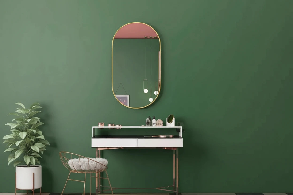 Oval Bathroom Mirror - Wall-Mounted - Black or Gold Metal Frame