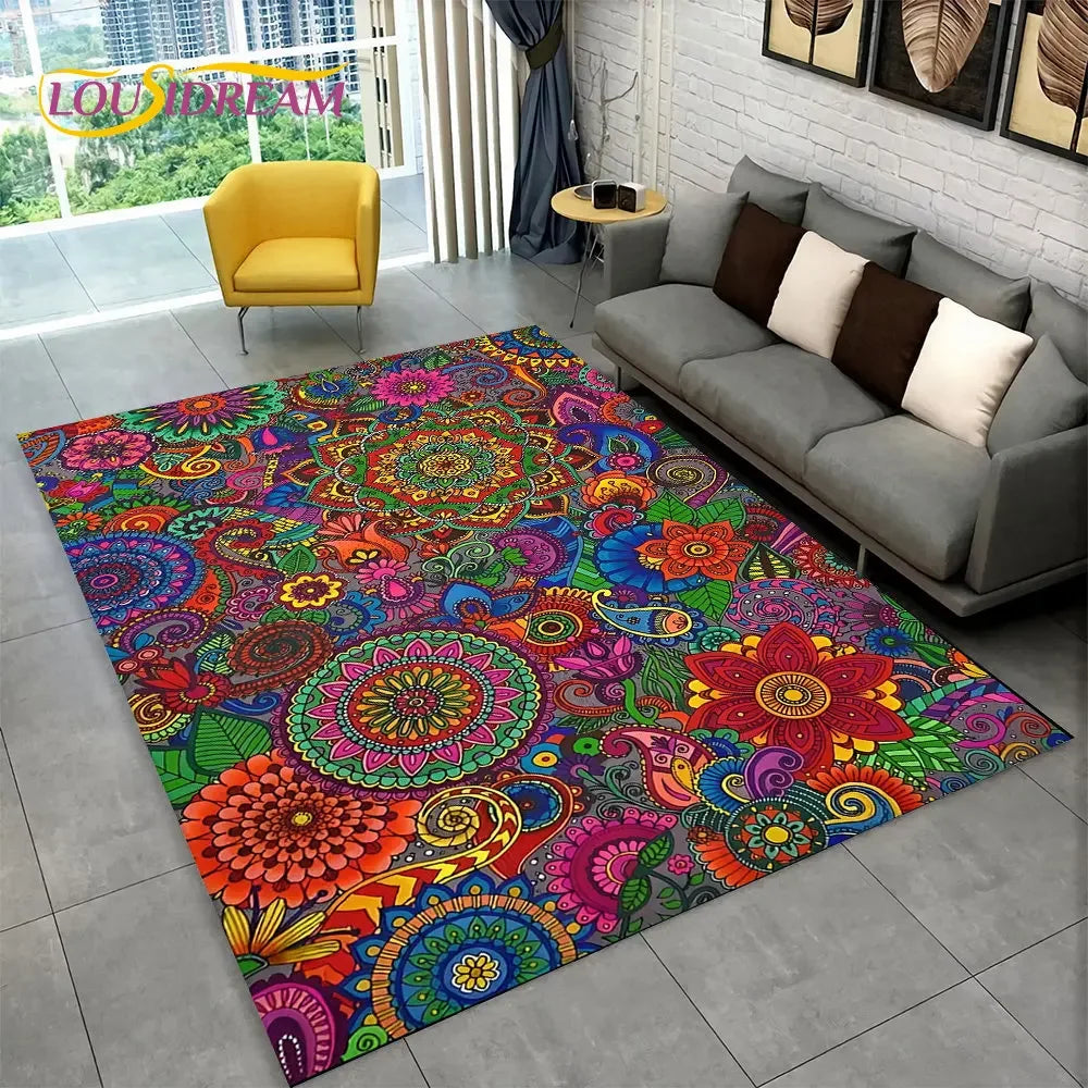 Bohemian Mandala Geometric Area Rug,Carpet Rug for Home, Living Room,Bedroom,Sofa,Doormat,Kitchen ,Kids Room-Non-slip Floor Mats