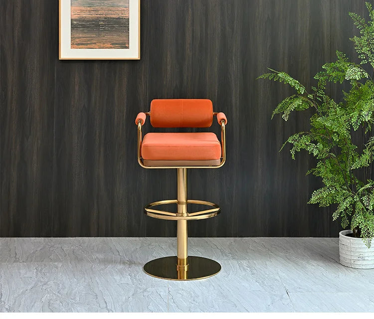 Modern Luxury Bar Stools with Backrest and Gold Base Counter Swivel Bar Stool Custmized Color
