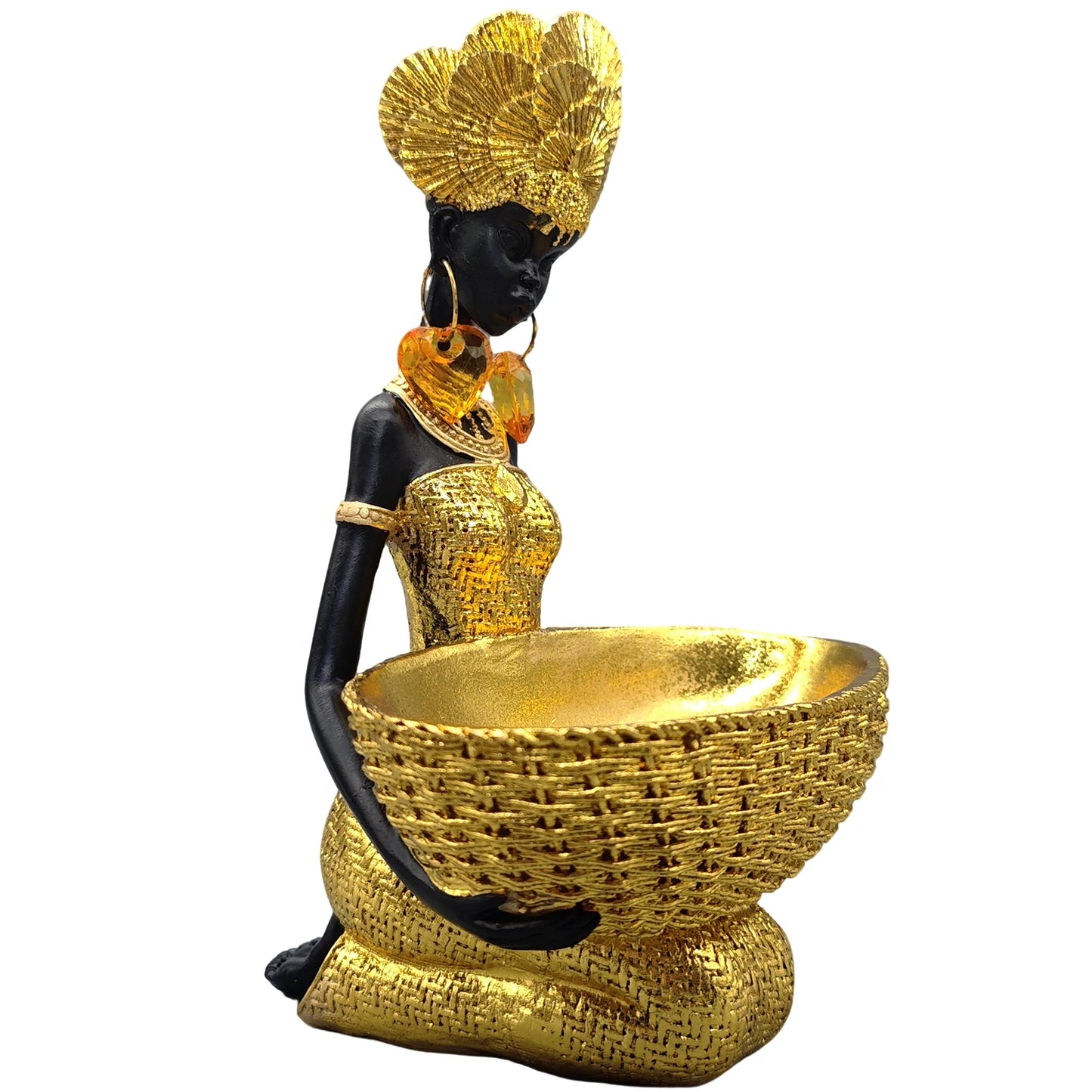 African Tribal Statue - Tribal Lady Figure Sculpture Tray,Coffee Table/Office/Shelf/Living Room Handmade Home Decor(Gold)