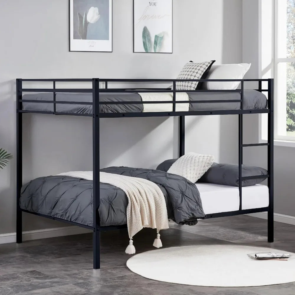 Metal Bunk Bed Frame - With Guardrails, Beds for Dorm,Bedroom,Guest Room,Heavy Duty Metal Slats