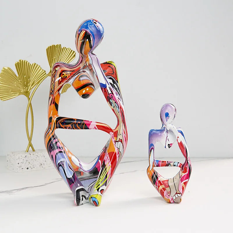 Resin Thinker Statue - Colourful Abstract Sculpture | Modern Home Decor
