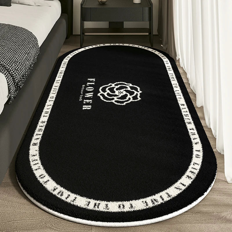 Designer-Inspired Oval Bedroom Rug - Luxury Logo Design with Lace Border