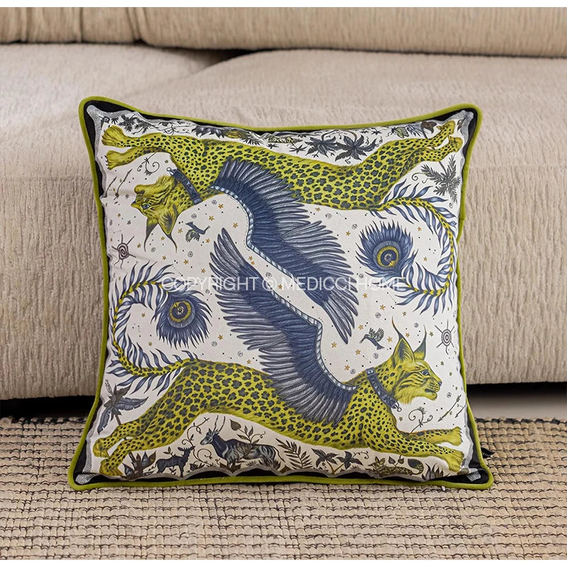 Medicci Home Luxury Monogrammed Lumbar Cushion Cover Green Brush Fringe Monogram Accent Throw Pillow Case Personalized Gifts