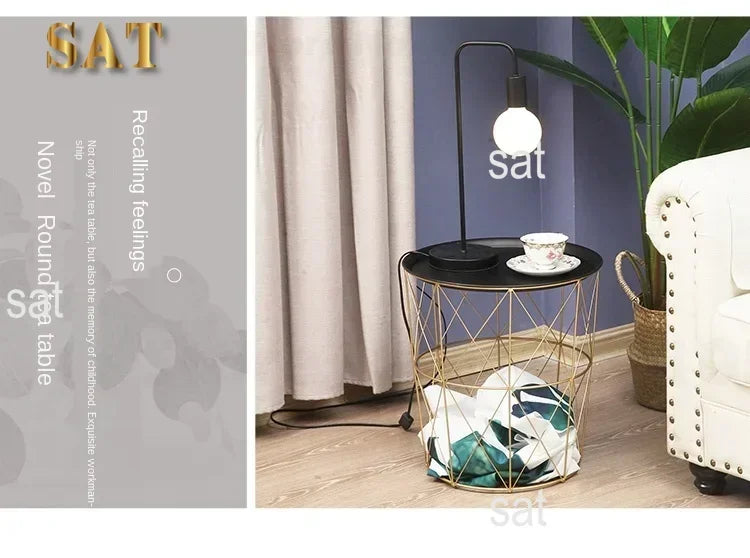 -New Nordic Golden Iron Metal Coffee Table Dirty Storage Basket Tea Fruit Snack Service Plate Tray Bed Living Room Sofa Side