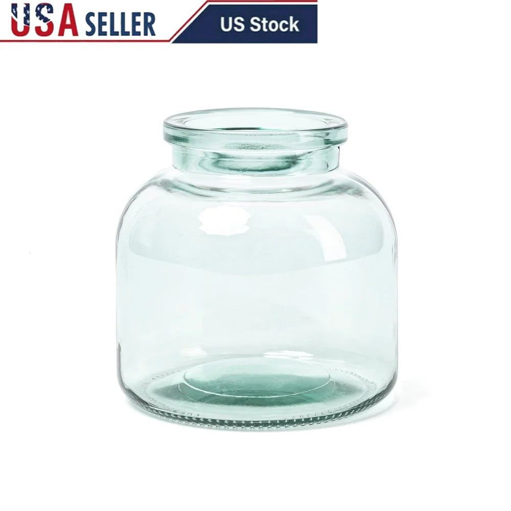 Wide Jug Glass Vase Decorative Floral Centerpiece Clear Glass Round Shape Indoor Use Perfect Home Decor