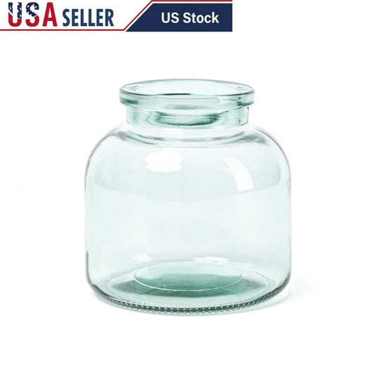 Wide Jug Glass Vase Decorative Floral Centerpiece Clear Glass Round Shape Indoor Use Perfect Home Decor