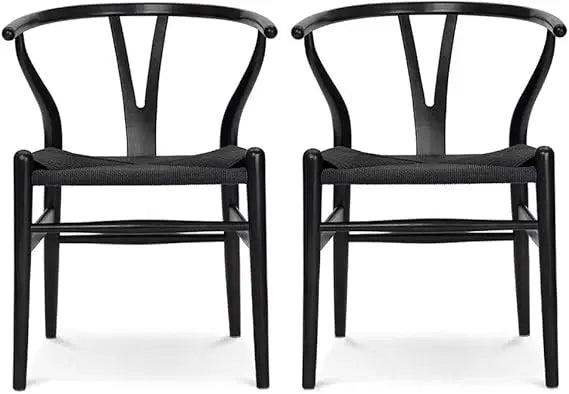 Wishbone Dining Chair Set of 2 - Solid Beech Wood with Woven Rope Seat