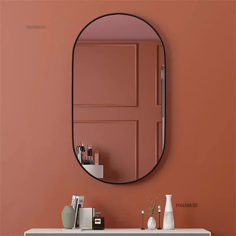 Oval Bathroom Mirror - Wall-Mounted - Black or Gold Metal Frame