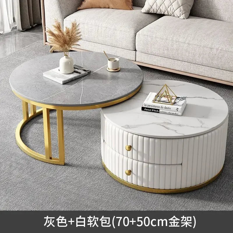 2pcs Light Luxury Rock Plate Tea Coffee Tables Minimalist Modern Scalable Center Tables Sofa Side Table Living Room Furniture