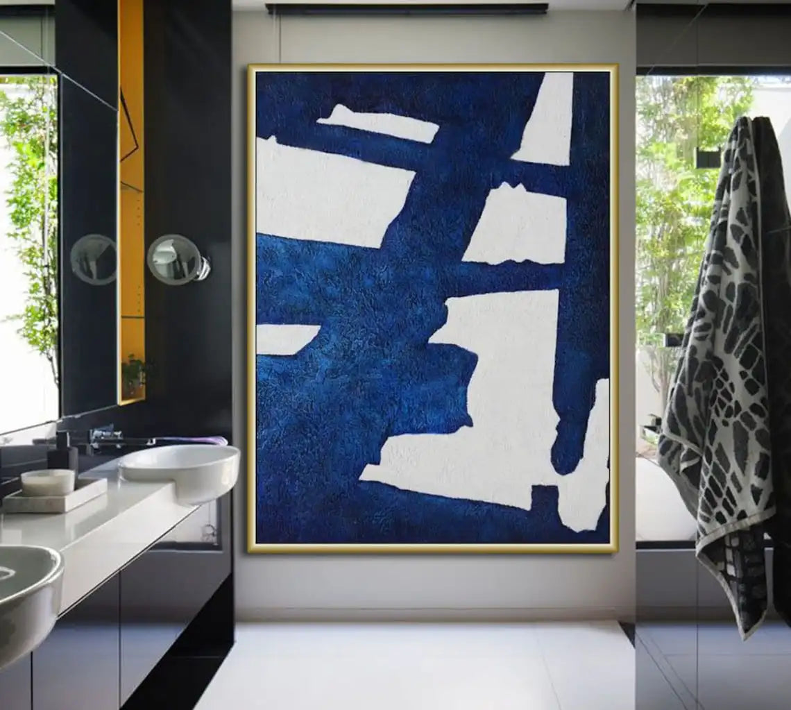 Original Contemporary Canvas Art Handmade Oil Painting Large Blue Abstract Wall Art Home Decor Painting For Living Room Bedroom