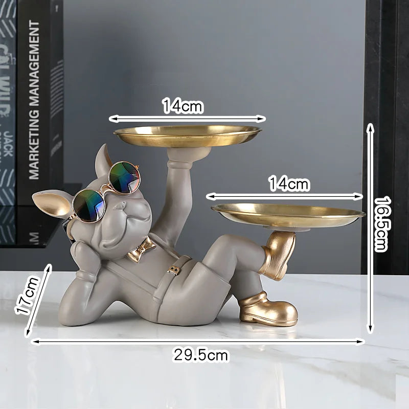 French Bulldog Butler Statue - Resin Sculpture with Tray | Home Decor