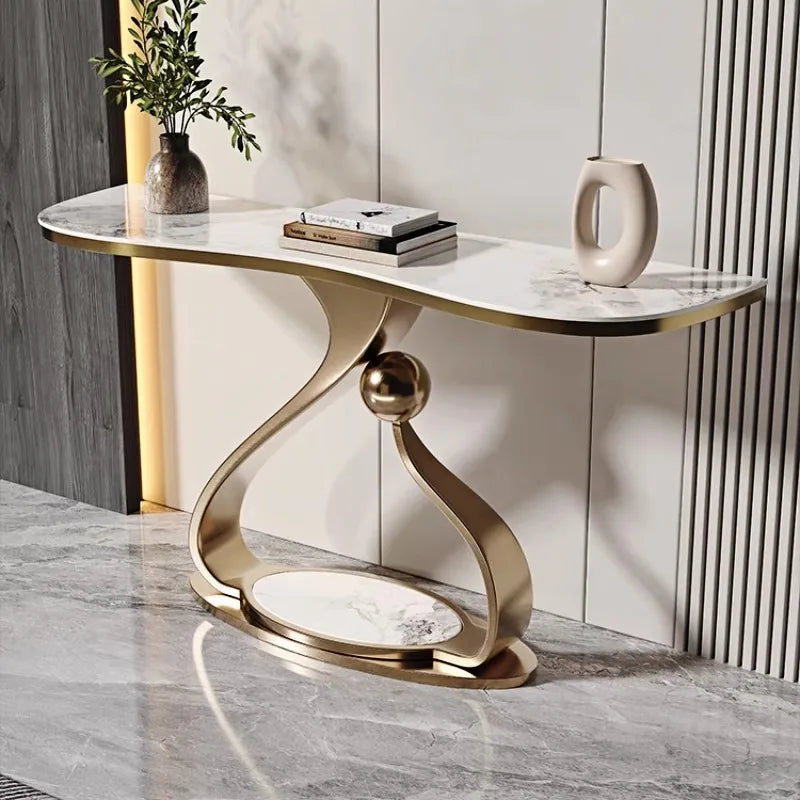 Modern Simple Stainless Steel Console Table Light Luxury Rock Board Design Home Living Room Very Narrow Case Corridor Table